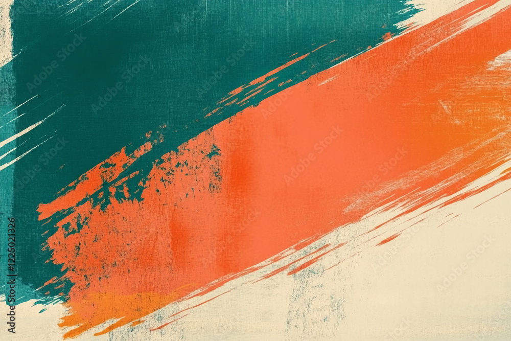 Poster abstract orange and teal brushstroke pattern with grunge texture, showcasing a bold, dynamic style r