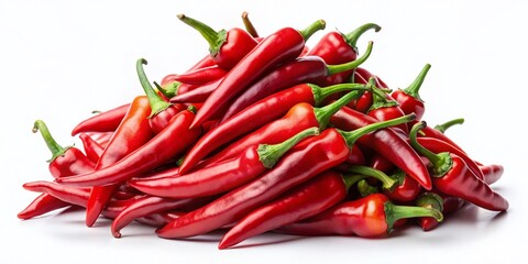Vibrant Red Chili Peppers Pile Isolated on White Background - Spicy Food Stock Photo
