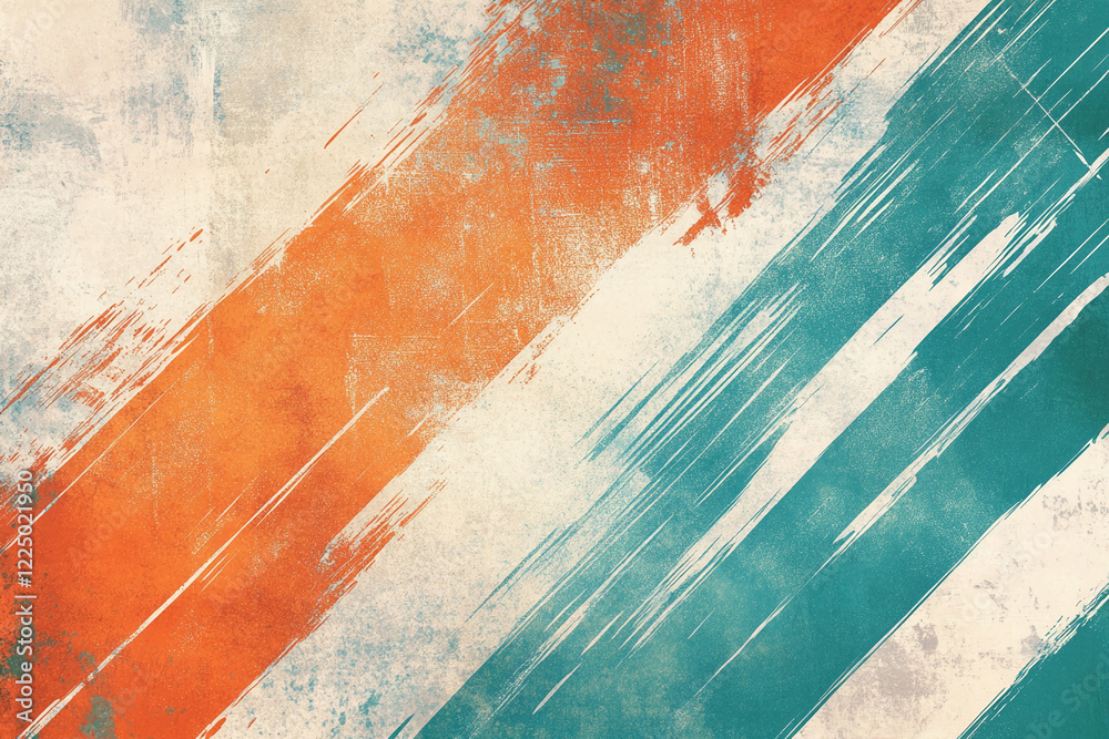 Poster abstract textured brushstrokes of orange and teal with a vintage background, symbolizing creative en