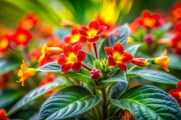 Fototapeta premium Vibrant Red-Yellow Kohleria Flowers Long Exposure Photography