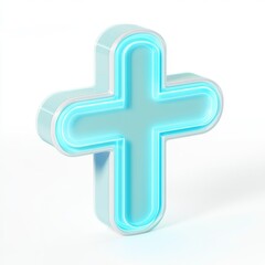 Obraz premium Neon Blue Plus Sign with Soft Glow Effect on White Background