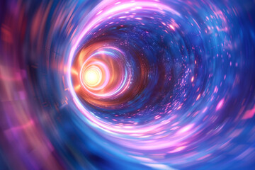 Neon Passage: A Glowing Metallic Tunnel with Swirling Neon Lights