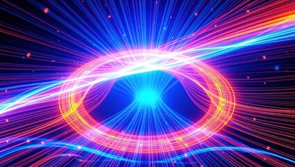 Abstract background composed of intricate fiber optic lights, radiating a mesmerizing pattern of vibrant blue and orange hues that evoke a sense of energy and dynamism.