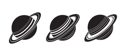 Set of Planet Saturn silhouette, black and white silhouette, vector and illustration © 69creativedesigner