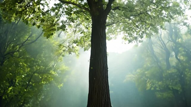 Majestic tree growing in lush forest