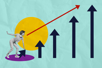 Collage design composite trend artwork sketch of young lady ride skateboard goal development leadership motivation progress ambition aim