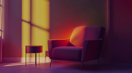 A stylish modern armchair paired with a sleek side table