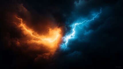 Fototapeta na wymiar Clash of the Titans: Fiery and Icy Lightning Storm