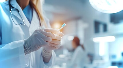 Healthcare professional preparing a syringe in a laboratory setting