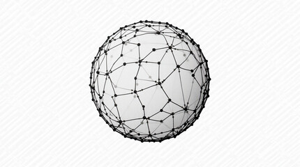 Abstract black grid on sphere with dots and lines isolated on white background.