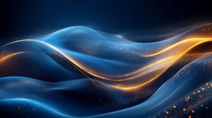 Elegant premium design of glowing blue and gold light streaks softly blending on a smooth gradient 