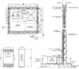 Vector illustration of a detailed design sketch of a site plan showing a telecommunications tower as a signal transmitter