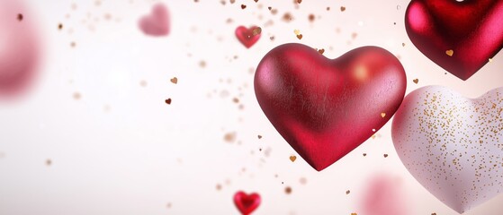 Romantic 3D Rendered Hearts with Glitter: Valentine's Day Background