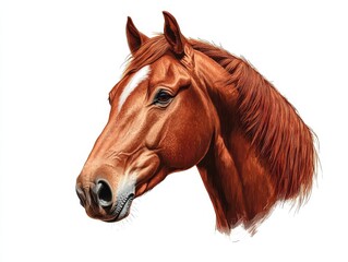Obraz premium A detailed illustration of a horse's head featuring a shiny chestnut coat and expressive eyes, showcasing the animal's beauty and grace.