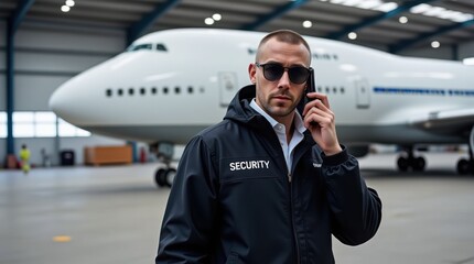 Security Personnel Monitoring Aircraft in Aviation Facility