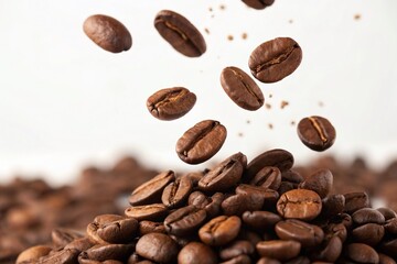 Obraz premium Vintage Coffee Beans Falling - Rich Texture & Color Isolated on White