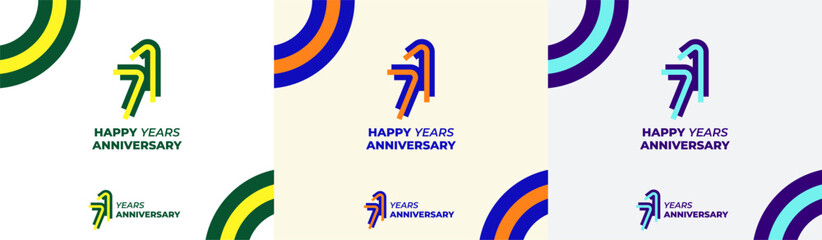 Logo Years Modern Line Colorful 71th, 71th Happy Anniversary with Colorful Line Stack, Minimalist and Modern.
