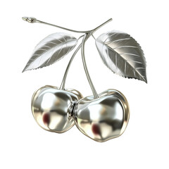 Stunning Silver Chrome Cherry Isolated on Transparent Background