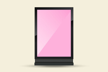  a modern digital screen or smart display in a vertical orientation, resembling a digital billboard or futuristic device. The screen has a soft pink hue with a glossy