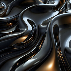 A close-up of smooth, reflective black and gold waves creating an abstract, fluid texture.