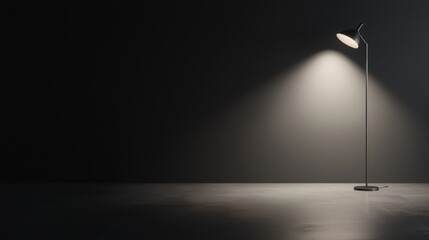 A black and white photo of a lamp with a light shining on it
