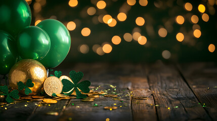 Fototapeta premium Saint Patrick's Day background. Black pot full of gold coins and leprechaun hat