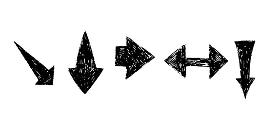 Arrow set. Direction sign. Hand drawn line marker art. Sign