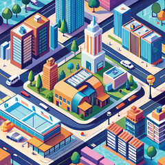 Detailed Isometric Cityscape Design - Stunning Urban Illustration for Digital Art & Projects
