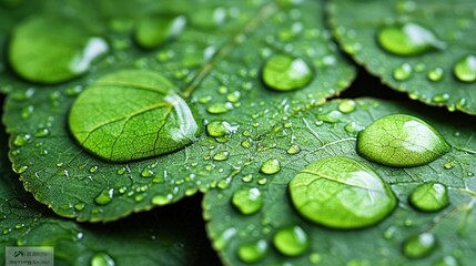 Macro Photography of Dewdrops on Lush Green Leaves