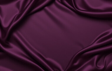 Dark aubergine silk satin background featuring elegant, soft folds gracefully draping across the smooth fabric. A luxurious backdrop with ample copy space for design. Ideal as a wide banner, flat-lay