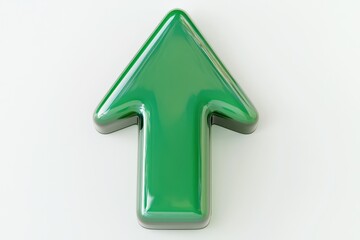 3D glossy green arrow directed upwards, set against a white background.