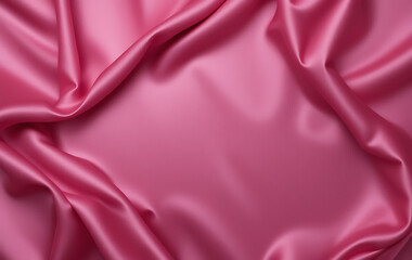 Obraz premium A pink silk satin background featuring elegant, soft folds gracefully draping across the smooth fabric. A luxurious backdrop with ample copy space for design. Ideal as a wide banner, flat-lay