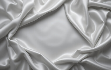 Obraz premium A dark white silk satin background featuring elegant, soft folds gracefully draping across the smooth fabric. A luxurious backdrop with ample copy space for design. Ideal as a wide banner, flat-lay