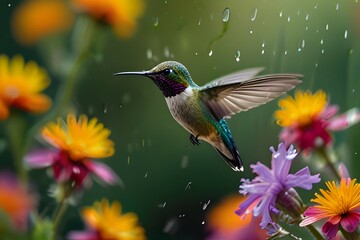 Obraz premium Green Violetear Hummingbird (Colibri thalassinus) flying