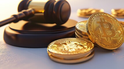 Legal Concept of Cryptocurrency and Blockchain with Gavel and Coins