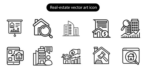 Real estate House and building vector art icon set illustration on white background.
