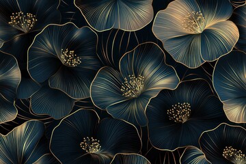 Dark teal gold flowers elegant design background