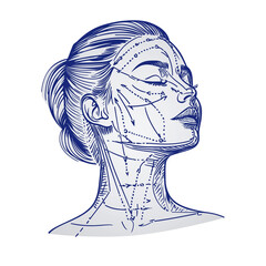 Naklejka premium Beautiful Woman with Lines Drawn on Her Face Isolated on Transparent Background