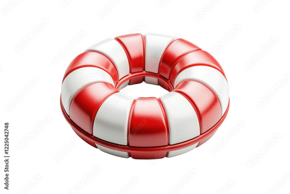 Fototapete red and white lifebuoy float designed for summer water activities, featuring a circular shape and st