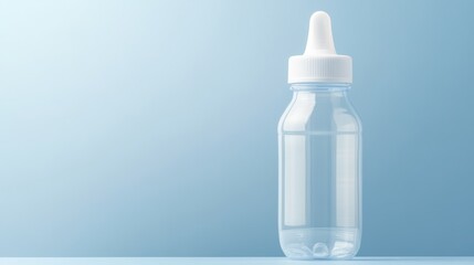 Fototapeta premium Clean Empty Baby Feeding Bottle on Light Blue Background, Product Mockup for Infant Formula or Milk Advertisement