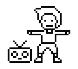 Cartoon pixel character cute man exercises training dance lifestyle music decoration life style 8 bit male boy dance with music game 8bit fitness isolated PNG vector.