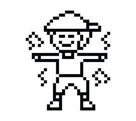 Fototapeta premium Cartoon pixel character cute man exercises training dance lifestyle music decoration life style 8 bit male boy dance with music game 8bit fitness isolated PNG vector.