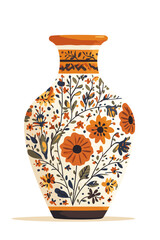 Colored ceramic vase Porcelain vases for flowers, antique pottery, floral and abstract patterns. Vase pottery for decoration Trendy flat style isolated on white Vector illustration