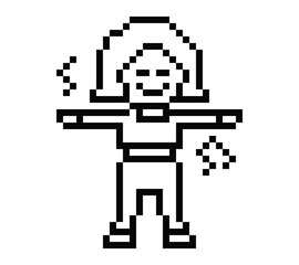 Fototapeta premium Cartoon pixel character cute woman exercises training dance lifestyle music decoration life style 8 bit female girl dance with music game 8bit fitness isolated PNG vector.
