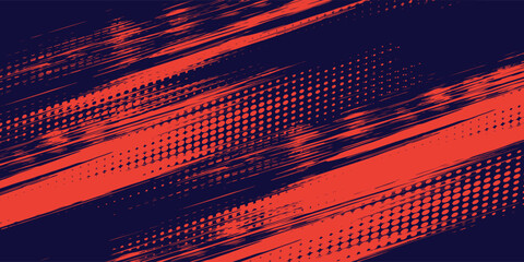 Fototapeta premium Red halftone dots and dark blue gradient pattern grunge background texture. Pop art sports style vector illustration dots
