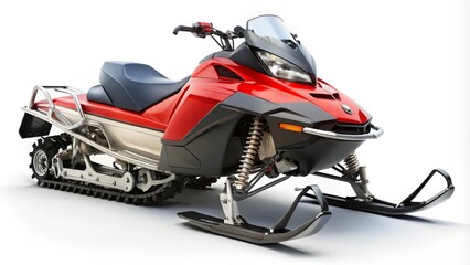 Red Snowmobile on White Background