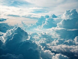 Naklejka premium Vintage Style Blue Puffy Cloud Layers Background Stock Photo