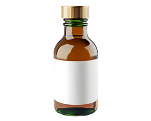 Medical Glass Brown Bottle With Label On White Background Isolated