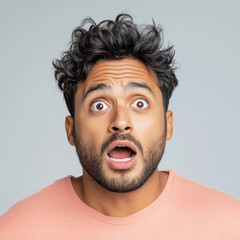 young Indian man with shocked facial expression