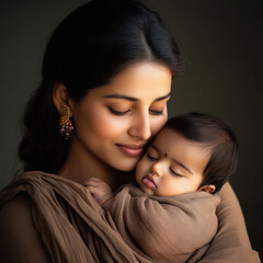 happy indian mother holding newborn baby